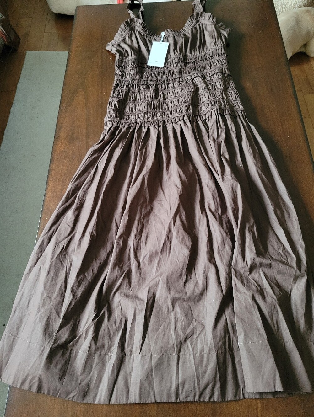 Caroline Constas Chocolate Brown Smocked Maxi Dress Size Large Cotton - Picture 6 of 13